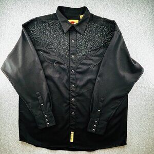 Larry Mahan Cowboy Collection Western Pearl Snap Shirt Size XL Black Embroidered